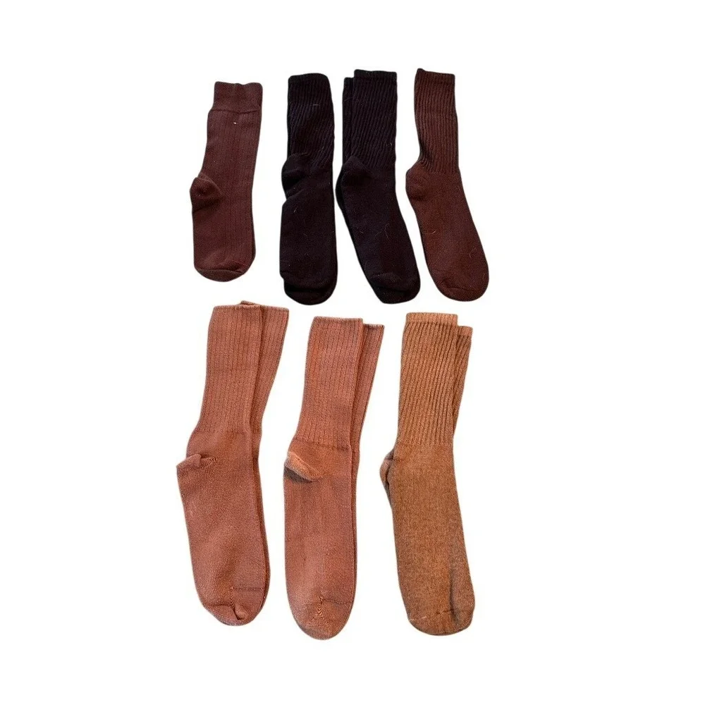 Mens Crew Socks Bundle Earth Tones Brown Tan Black Ribbed Casual 7 Pairs
